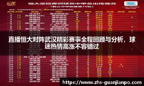 直播恒大对阵武汉精彩赛事全程回顾与分析，球迷热情高涨不容错过